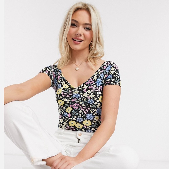 Miss Selfridge Tops - Miss Selfridge Bardot Bodysuit in Multi Floral